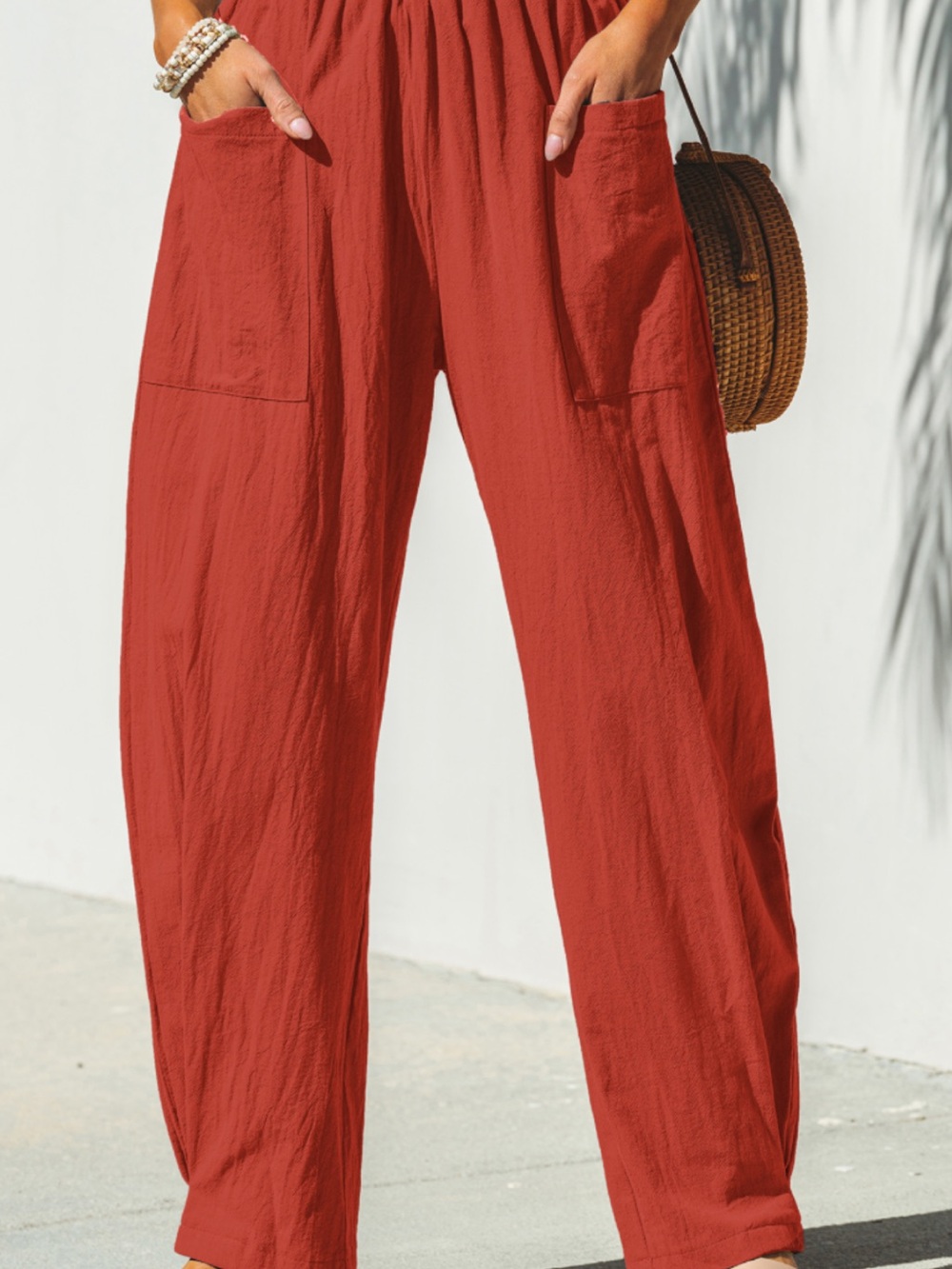 Cupshe Rust Orange Elastic Waist Wide-Leg Pants